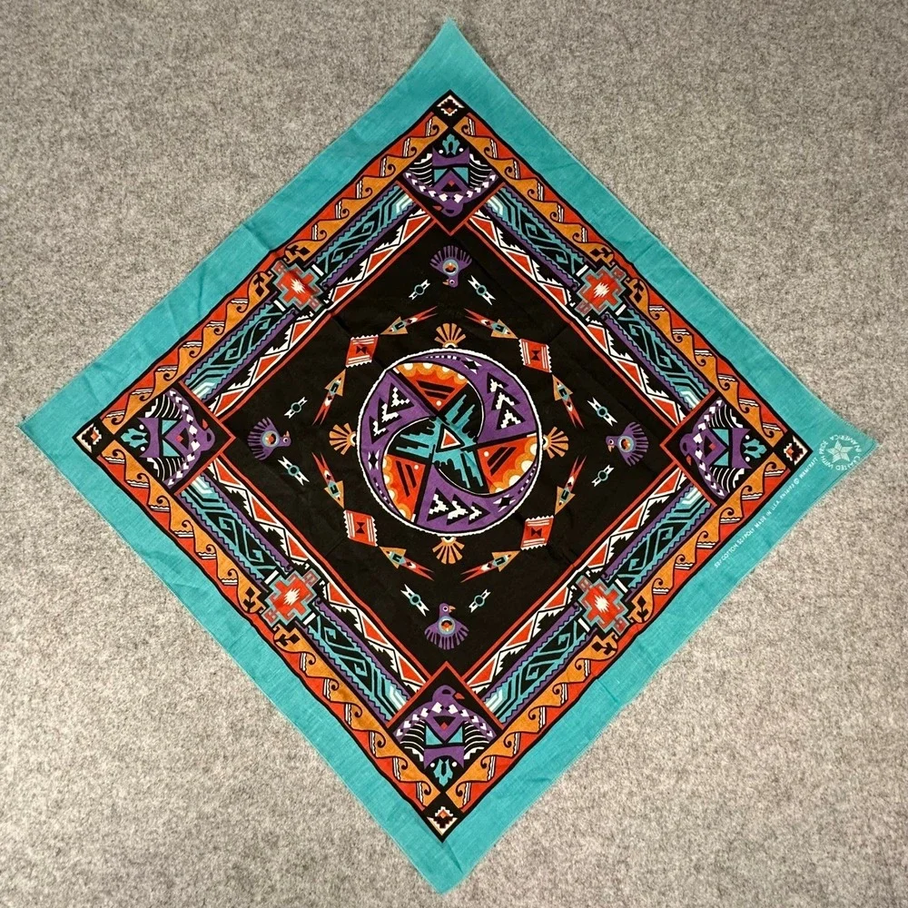 Wamcraft Bandana 21x21.5 Teal Multicolor Southwestern Thunderbird Geometric
